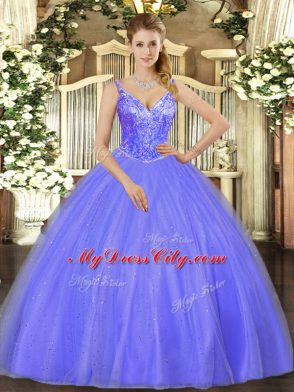 Unique Floor Length Ball Gowns Sleeveless Lavender Quinceanera Gowns Lace Up