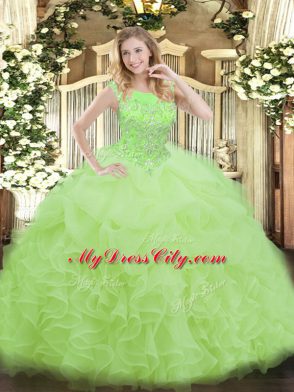 Floor Length Zipper Sweet 16 Dresses for Military Ball and Sweet 16 and Quinceanera with Beading and Ruffles