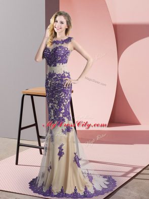 Noble Side Zipper Homecoming Dress Champagne for Prom and Party with Beading and Appliques Sweep Train