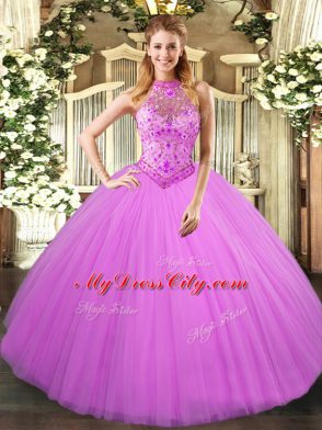 Beading and Embroidery Sweet 16 Quinceanera Dress Lilac Lace Up Sleeveless Floor Length