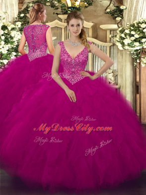 Pretty Floor Length Ball Gowns Sleeveless Fuchsia Quinceanera Dress Zipper