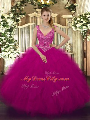 Pretty Floor Length Ball Gowns Sleeveless Fuchsia Quinceanera Dress Zipper