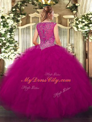 Pretty Floor Length Ball Gowns Sleeveless Fuchsia Quinceanera Dress Zipper