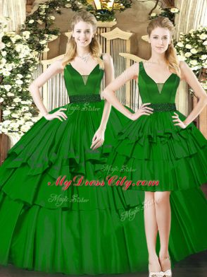 Floor Length Ball Gowns Sleeveless Dark Green Vestidos de Quinceanera Lace Up
