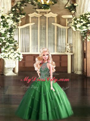 Captivating Ball Gowns 15th Birthday Dress Dark Green Halter Top Tulle Sleeveless Floor Length Lace Up