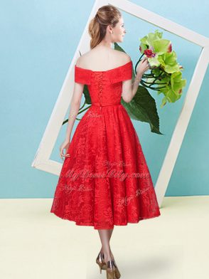 Off The Shoulder Cap Sleeves Lace Up Dama Dress Lace