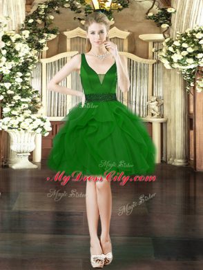 Attractive Dark Green Dress for Prom Prom and Party with Beading and Ruffles V-neck Sleeveless Lace Up
