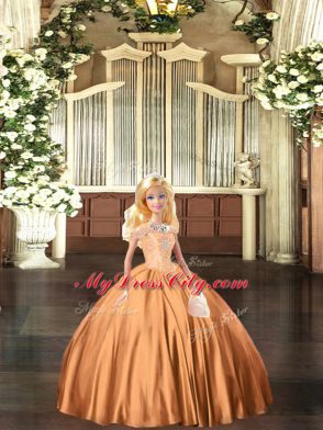 Comfortable Orange Red Tulle Lace Up Sweet 16 Dress Sleeveless Floor Length Beading