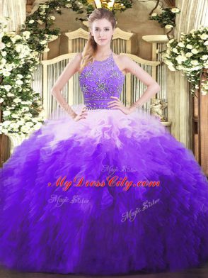 Wonderful Sleeveless Tulle Floor Length Zipper Ball Gown Prom Dress in Multi-color with Beading and Ruffles