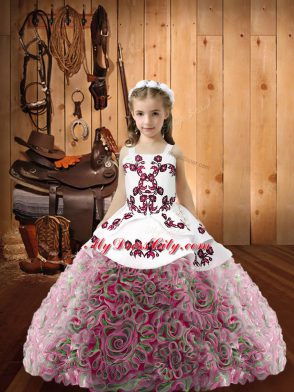 Floor Length Lace Up Little Girls Pageant Dress Wholesale Multi-color for Sweet 16 and Quinceanera with Embroidery and Ruffles