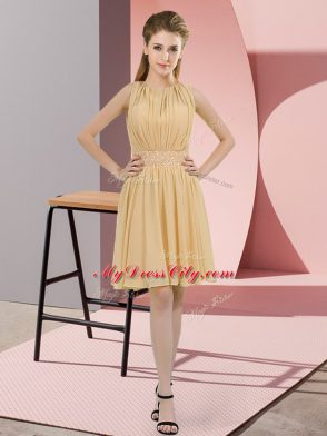 Champagne Empire Scoop Sleeveless Chiffon Knee Length Zipper Sequins Bridesmaid Dress