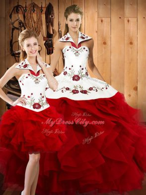 Floor Length Three Pieces Sleeveless Wine Red 15 Quinceanera Dress Lace Up