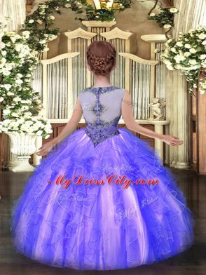 Apple Green Organza Zipper Little Girls Pageant Dress Sleeveless Floor Length Beading and Ruffles