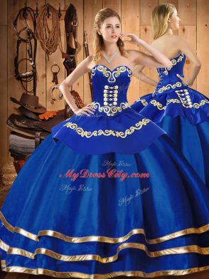 Traditional Blue Sweetheart Lace Up Embroidery Sweet 16 Dresses Sleeveless