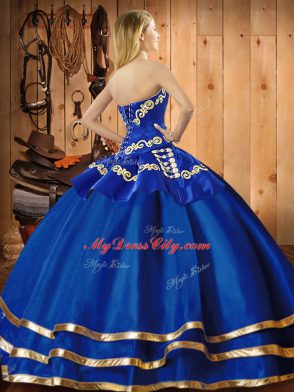 Traditional Blue Sweetheart Lace Up Embroidery Sweet 16 Dresses Sleeveless