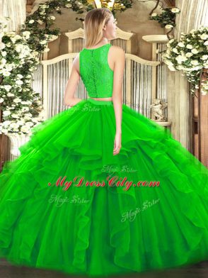 Scoop Sleeveless Tulle Quinceanera Gown Ruffles Zipper