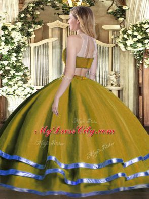 New Arrival Olive Green High-neck Backless Beading 15th Birthday Dress Sleeveless