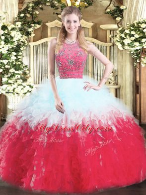 Gorgeous Floor Length Multi-color 15 Quinceanera Dress Halter Top Sleeveless Zipper