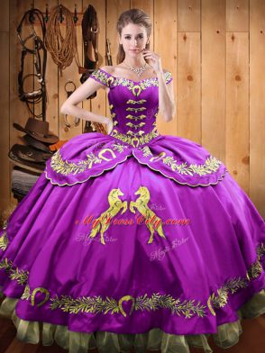 Great Eggplant Purple 15th Birthday Dress Sweet 16 and Quinceanera with Beading and Embroidery Off The Shoulder Sleeveless Lace Up