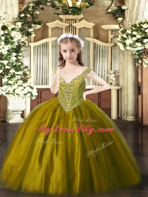 High Class Tulle Sleeveless Floor Length Little Girl Pageant Dress and Beading