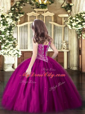 High Class Tulle Sleeveless Floor Length Little Girl Pageant Dress and Beading