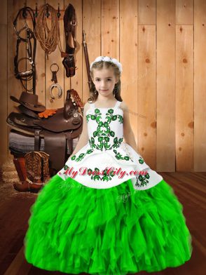 Simple Organza Straps Sleeveless Lace Up Embroidery and Ruffles Little Girl Pageant Dress in