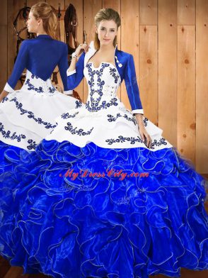 Wonderful Floor Length Ball Gowns Sleeveless Blue And White 15th Birthday Dress Lace Up