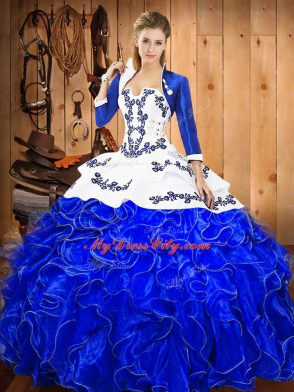 Wonderful Floor Length Ball Gowns Sleeveless Blue And White 15th Birthday Dress Lace Up