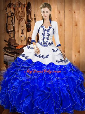 Wonderful Floor Length Ball Gowns Sleeveless Blue And White 15th Birthday Dress Lace Up