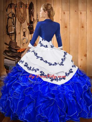 Wonderful Floor Length Ball Gowns Sleeveless Blue And White 15th Birthday Dress Lace Up
