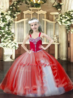 Sleeveless Beading Lace Up Girls Pageant Dresses