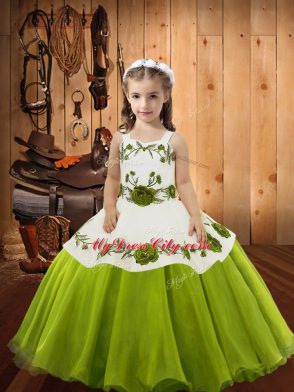 Cute Straps Sleeveless Lace Up Little Girls Pageant Dress Olive Green Organza