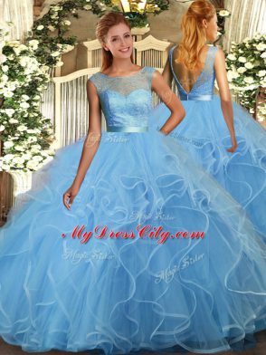 Sumptuous Scoop Sleeveless Organza Sweet 16 Dresses Ruffles Backless