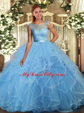 Sumptuous Scoop Sleeveless Organza Sweet 16 Dresses Ruffles Backless