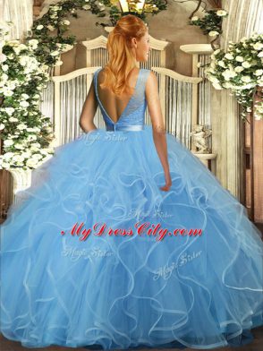 Sumptuous Scoop Sleeveless Organza Sweet 16 Dresses Ruffles Backless