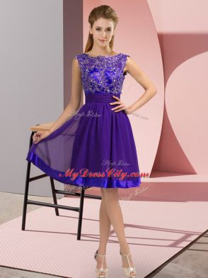 Sophisticated Scoop Sleeveless Backless Evening Dress Purple Chiffon