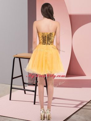 Perfect Sweetheart Sleeveless Zipper Prom Dresses Gold Tulle