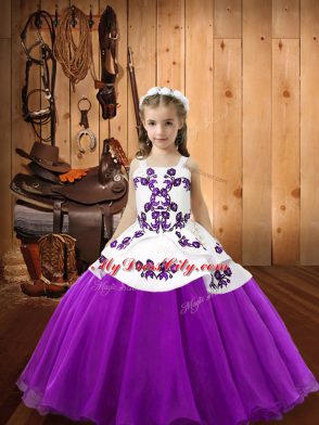 Amazing Organza Sleeveless Floor Length Kids Formal Wear and Embroidery