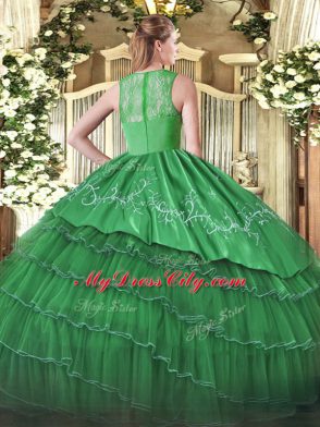 Great Olive Green Straps Neckline Ruffled Layers Ball Gown Prom Dress Sleeveless Zipper