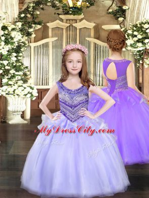 Stylish Lavender Scoop Lace Up Beading and Ruching 15th Birthday Dress Sleeveless