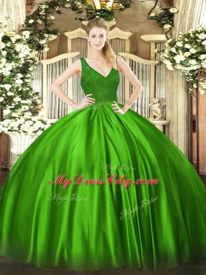 Sleeveless Backless Floor Length Beading and Lace Quinceanera Gowns