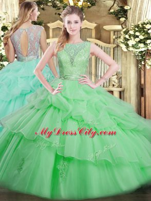 Floor Length Ball Gowns Sleeveless Apple Green Sweet 16 Dresses Backless