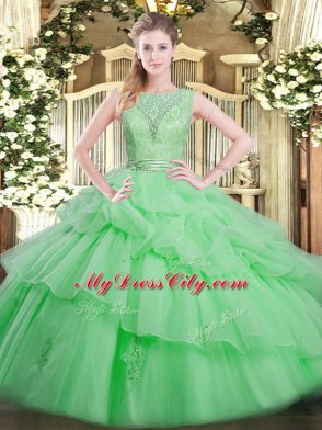 Floor Length Ball Gowns Sleeveless Apple Green Sweet 16 Dresses Backless