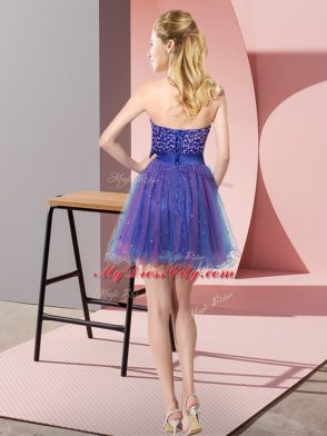 Multi-color Sleeveless Mini Length Beading and Sequins Lace Up Vestidos de Damas