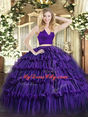 Best Purple Sleeveless Organza Zipper Sweet 16 Dress for Military Ball and Sweet 16 and Quinceanera