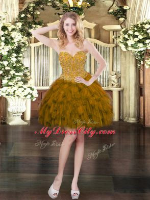 Artistic Sleeveless Lace Up Mini Length Beading and Ruffles Evening Dress
