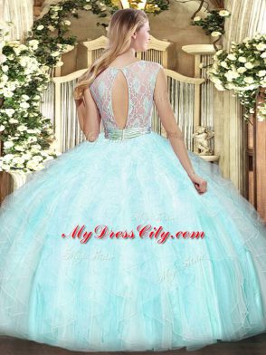 Discount Floor Length Lavender Sweet 16 Dresses Organza Sleeveless Beading and Ruffles