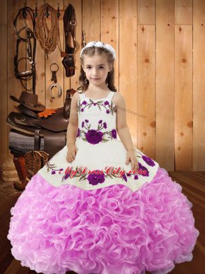 Custom Designed Lilac Sleeveless Embroidery and Ruffles Floor Length Little Girls Pageant Gowns