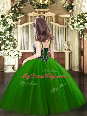 Straps Sleeveless Tulle Pageant Dress Womens Beading Lace Up