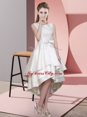 Designer High Low A-line Sleeveless White Bridesmaids Dress Lace Up